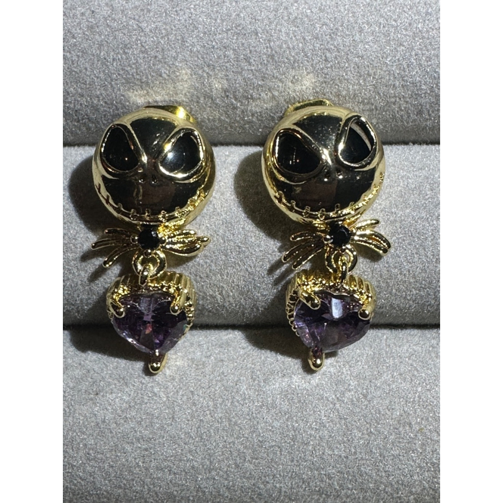Nightmare Before Christmas Jack Skellington Gold Stud Earrings - Picture 5 of 5